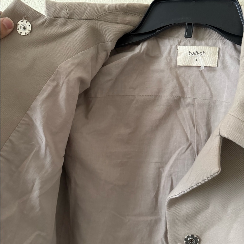 Ba&Sh Beige Taupe Cotton And Virgin Wool Boxy Fit Snap Button Coat Jacket View 3